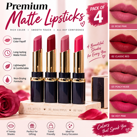 Premium Matte Lipsticks – Multicolor, Pack of 4
