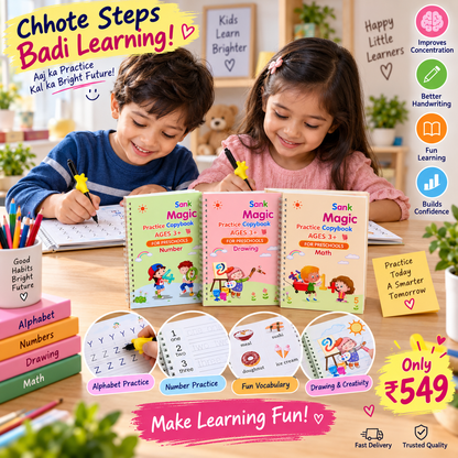 4-in-1 Magic Practice Copybooks For Kids (4 Books + 10 Refill)