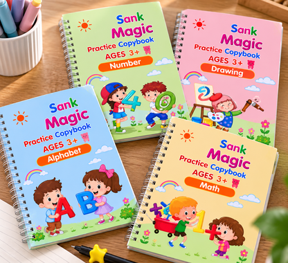 4-in-1 Magic Practice Copybooks For Kids (4 Books + 10 Refill)