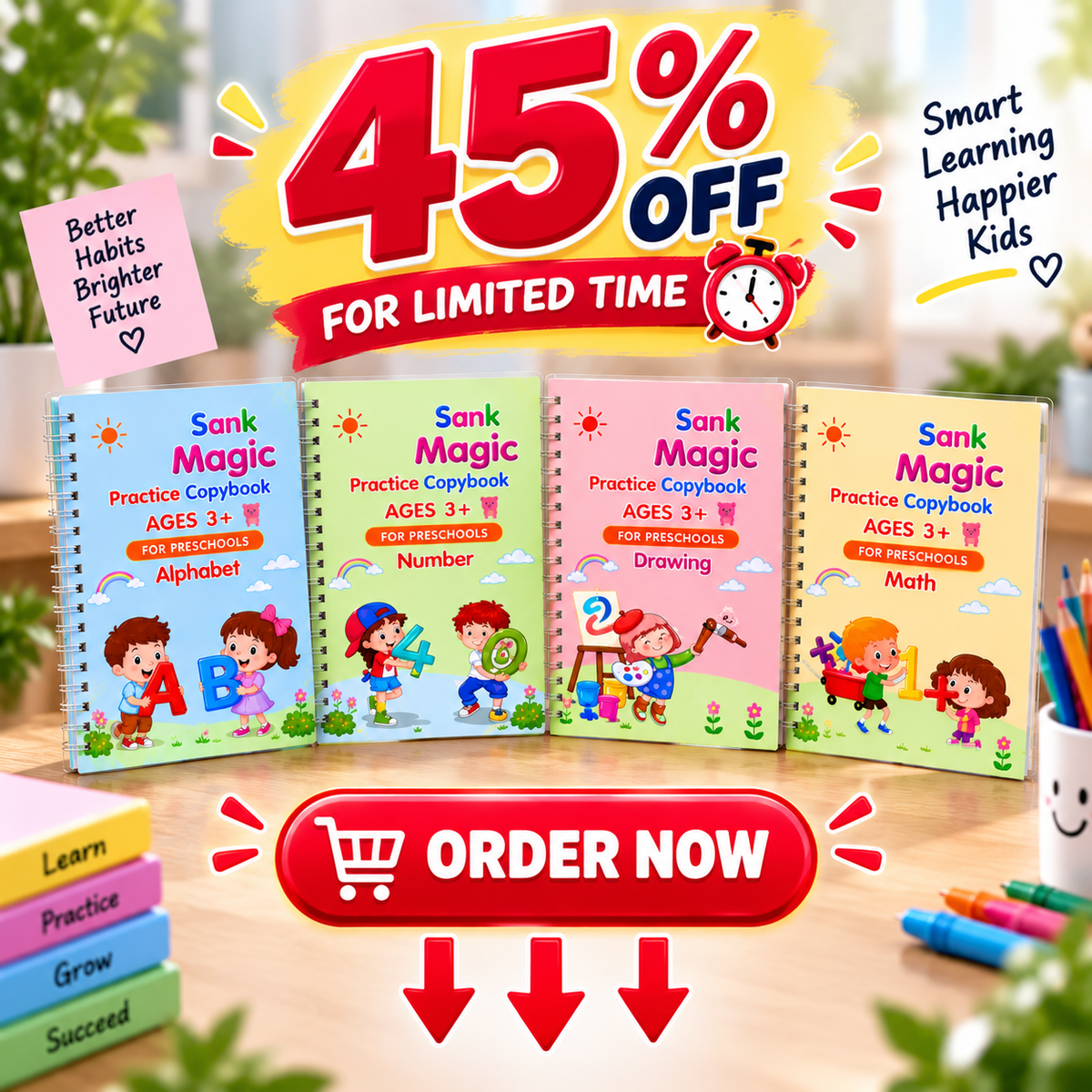 4-in-1 Magic Practice Copybooks For Kids (4 Books + 10 Refill)