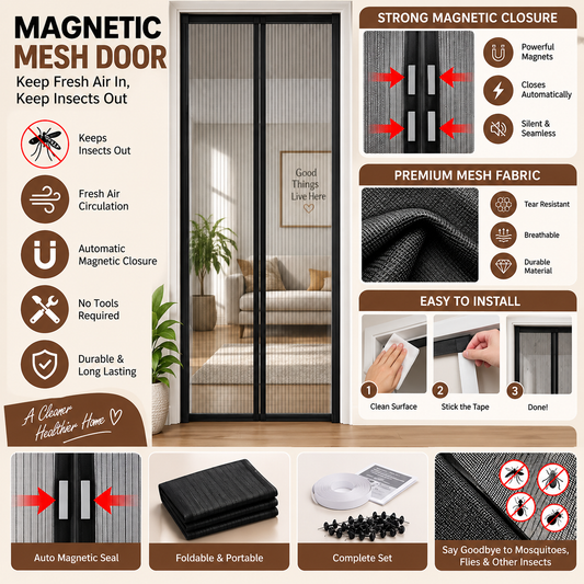 Magnetic Mesh Door Screen – Automatic Closing Mosquito Net